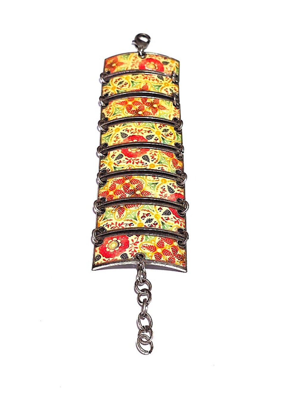 Yellow & red floral leaf panel bracelet